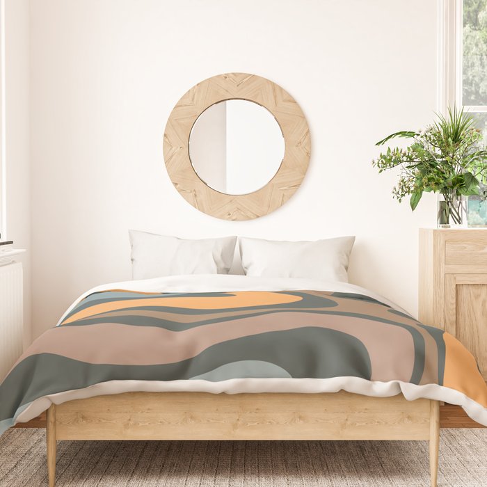 Modern Retro Liquid Swirl Abstract Slate Blue Orange Brown Taupe Duvet Cover Gallery Image 3