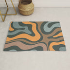 Modern Retro Liquid Swirl Abstract Slate Blue Orange Brown Taupe Rug Gallery Image 1