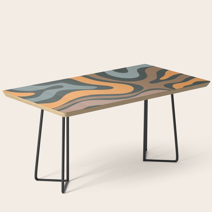 Modern Retro Liquid Swirl Abstract Slate Blue Orange Brown Taupe Coffee Table Gallery Image 1
