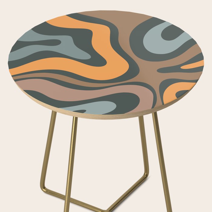 Modern Retro Liquid Swirl Abstract Slate Blue Orange Brown Taupe Side Table Gallery Image 2