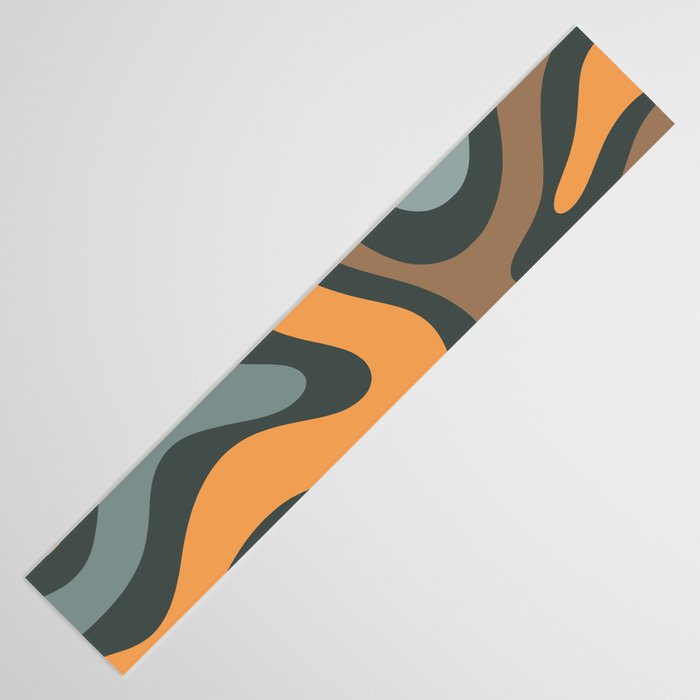 Modern Retro Liquid Swirl Abstract Slate Blue Orange Brown Taupe Table Runner Gallery Image 3