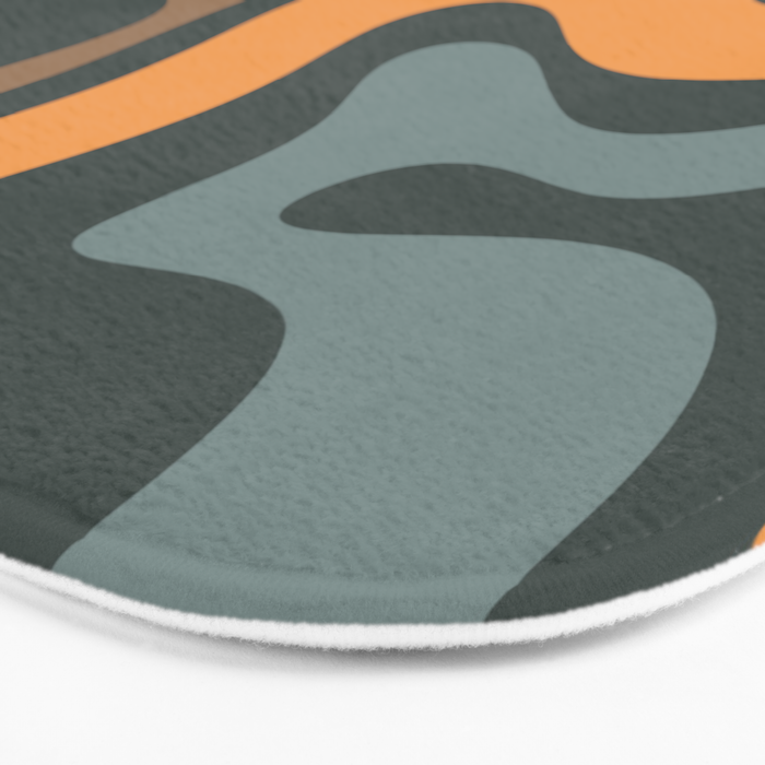 Modern Retro Liquid Swirl Abstract Slate Blue Orange Brown Taupe Bath Mat Gallery Image 3