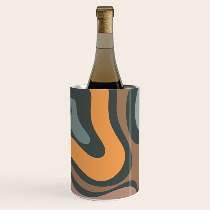 Modern Retro Liquid Swirl Abstract Slate Blue Orange Brown Taupe Wine Chiller Gallery Image 1