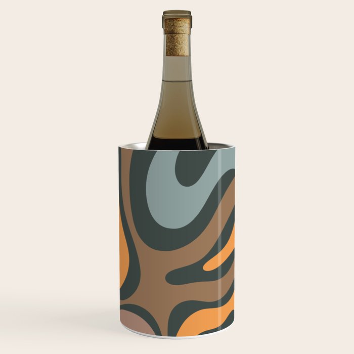 Modern Retro Liquid Swirl Abstract Slate Blue Orange Brown Taupe Wine Chiller Gallery Image 3
