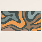 Modern Retro Liquid Swirl Abstract Slate Blue Orange Brown Taupe Desk Mat Gallery Image 3