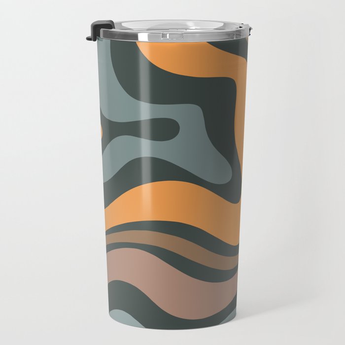 Modern Retro Liquid Swirl Abstract Slate Blue Orange Brown Taupe Travel Mug Gallery Image 3