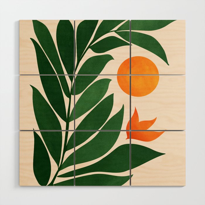 Tropical Forest Sunset / Mid Century Abstract Shapes Wood Wall Art Gallery Image 1