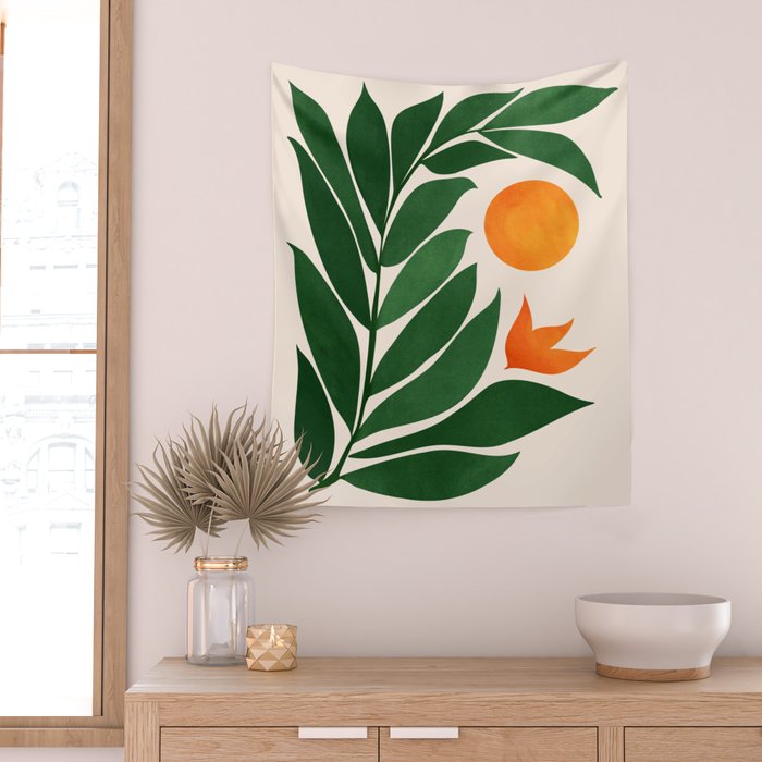 Tropical Forest Sunset / Mid Century Abstract Shapes Wall Tapestry Gallery Image 2