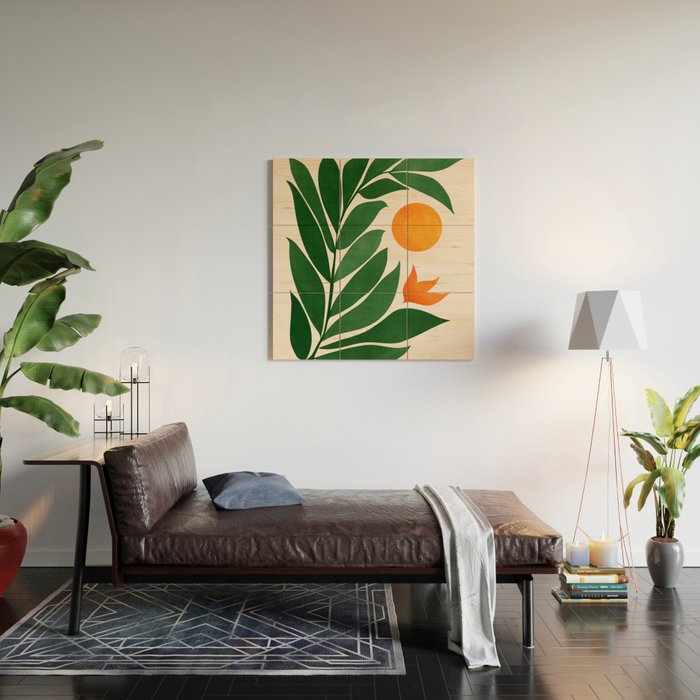 Tropical Forest Sunset / Mid Century Abstract Shapes Wood Wall Art Gallery Image 2
