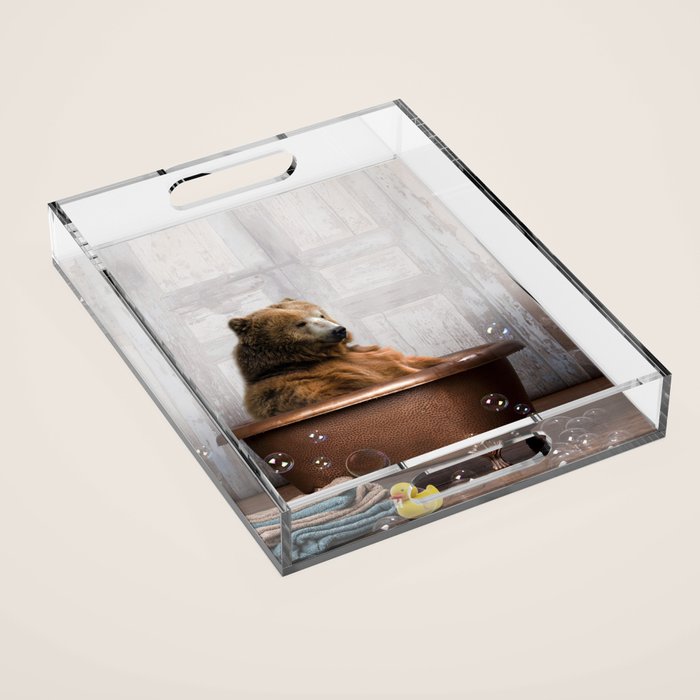 Bear with Rubber Ducky in Vintage Bathtub Acrylic Tray Gallery Image 1