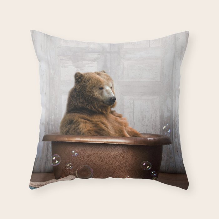 Bear with Rubber Ducky in Vintage Bathtub Throw Pillow Gallery Image 6