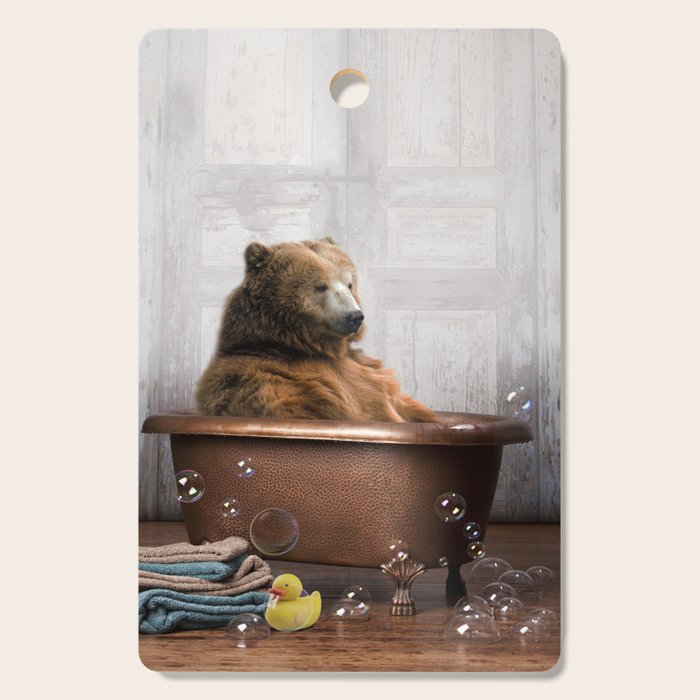 Bear with Rubber Ducky in Vintage Bathtub Cutting Board Gallery Image 1
