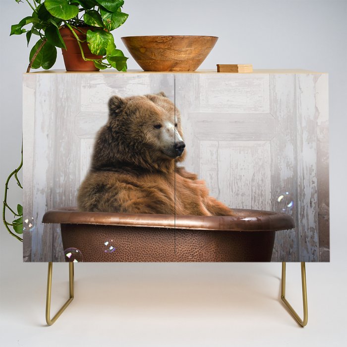Bear with Rubber Ducky in Vintage Bathtub Credenza Gallery Image 1