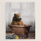 Bear with Rubber Ducky in Vintage Bathtub Jigsaw Puzzle Gallery Image 1