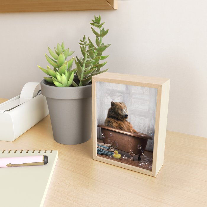 Bear with Rubber Ducky in Vintage Bathtub Mini Art Print Gallery Image 2