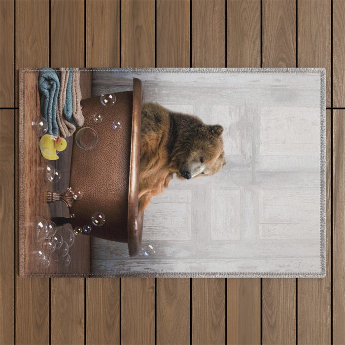 Bear with Rubber Ducky in Vintage Bathtub Outdoor Rug Gallery Image 1