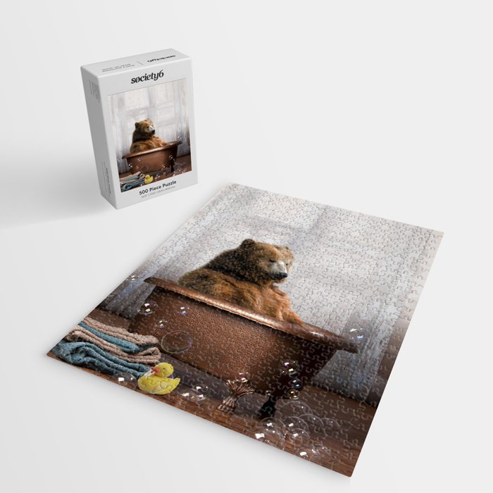 Bear with Rubber Ducky in Vintage Bathtub Jigsaw Puzzle Gallery Image 2