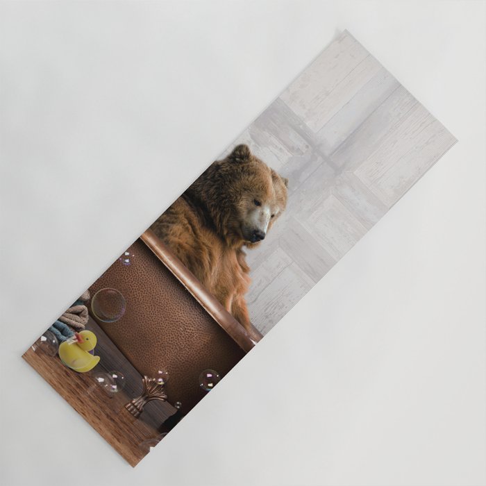 Bear with Rubber Ducky in Vintage Bathtub Yoga Mat Gallery Image 1