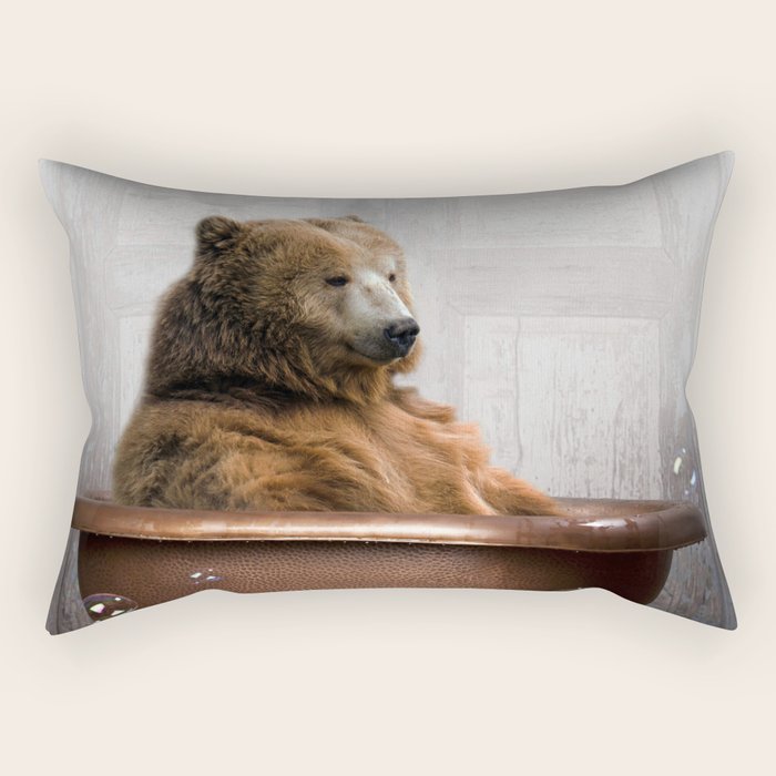 Bear with Rubber Ducky in Vintage Bathtub Rectangular Pillow Gallery Image 1