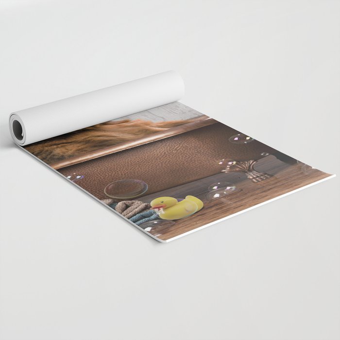 Bear with Rubber Ducky in Vintage Bathtub Yoga Mat Gallery Image 2