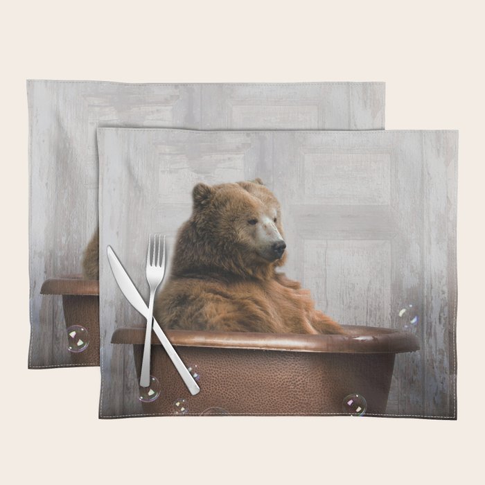 Bear with Rubber Ducky in Vintage Bathtub Placemat Gallery Image 1