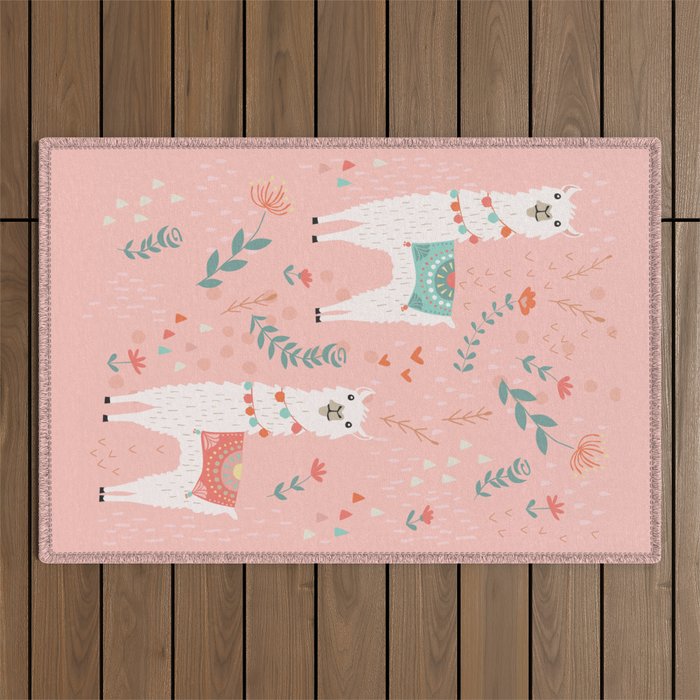 Lovely Llama on Pink Outdoor Rug Gallery Image 1