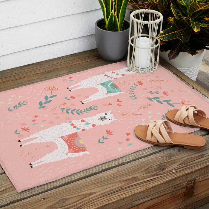 Lovely Llama on Pink Outdoor Rug Gallery Image 2