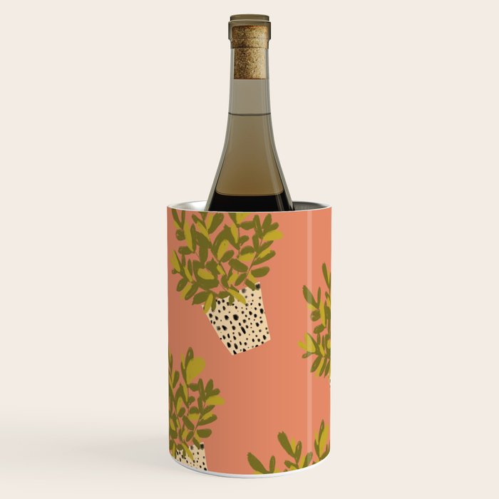 ZZ Plant Art on Terra cotta background Wine Chiller Gallery Image 1