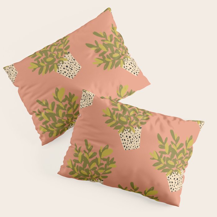 ZZ Plant Art on Terra cotta background Pillow Sham Gallery Image 3