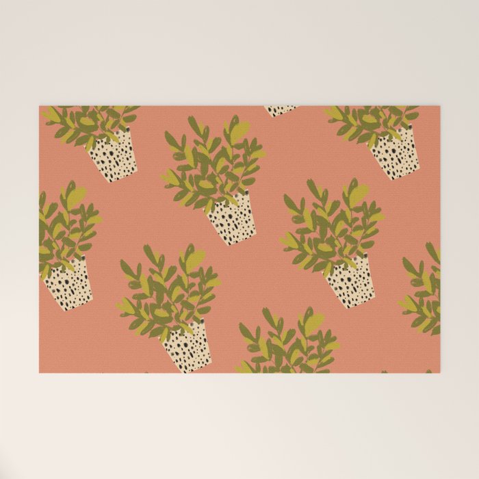 ZZ Plant Art on Terra cotta background Welcome Mat Gallery Image 1