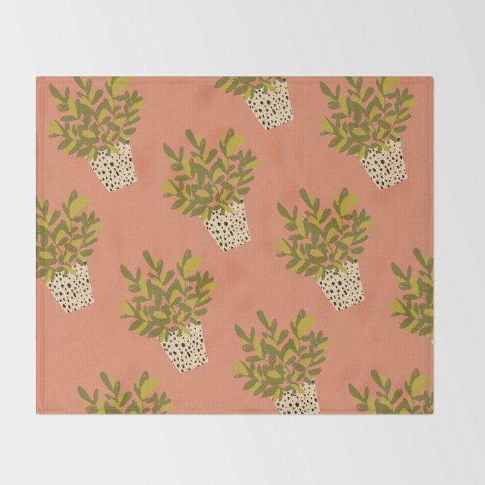 ZZ Plant Art on Terra cotta background Throw Blanket Gallery Image 2