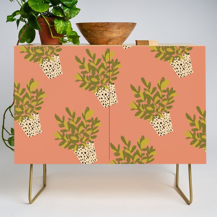 ZZ Plant Art on Terra cotta background Credenza Gallery Image 1