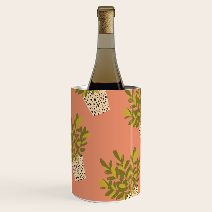 ZZ Plant Art on Terra cotta background Wine Chiller Gallery Image 2