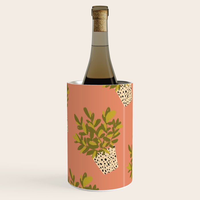 ZZ Plant Art on Terra cotta background Wine Chiller Gallery Image 3