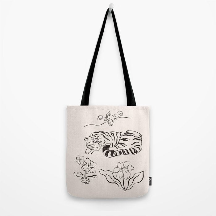 Tiger and Flower Line Art Tote Bag Gallery Image 2