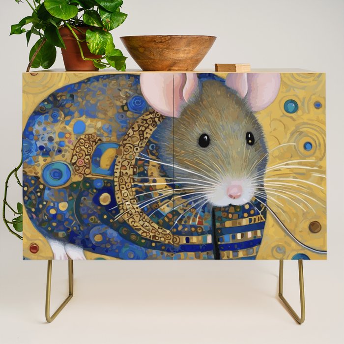 Gustav Klimt Style Mouse with Pink Ears Credenza Gallery Image 1