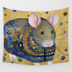 Gustav Klimt Style Mouse with Pink Ears Wall Tapestry Gallery Image 4