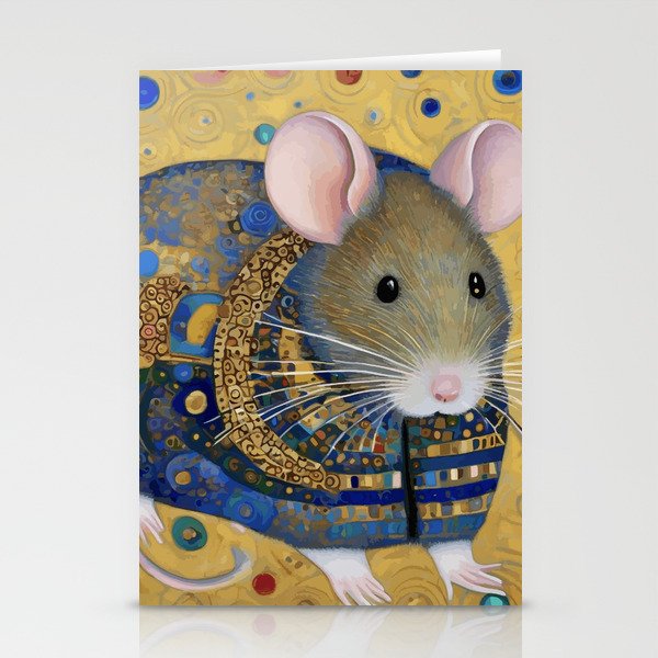 Gustav Klimt Style Mouse with Pink Ears Stationery Card Gallery Image 2