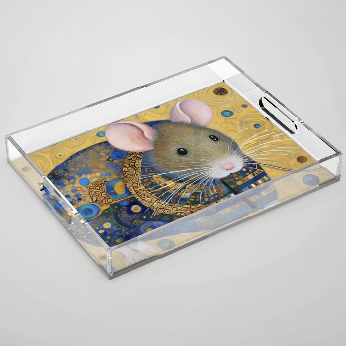 Gustav Klimt Style Mouse with Pink Ears Acrylic Tray Gallery Image 1