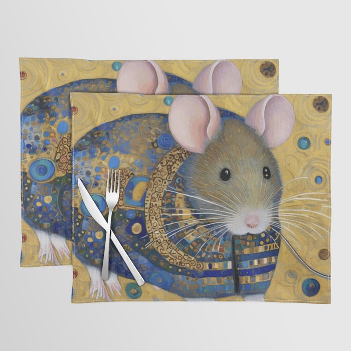Gustav Klimt Style Mouse with Pink Ears Placemat Gallery Image 1