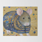 Gustav Klimt Style Mouse with Pink Ears Throw Blanket Gallery Image 2
