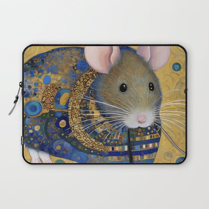 Gustav Klimt Style Mouse with Pink Ears Laptop Sleeve Gallery Image 1