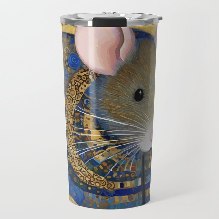 Gustav Klimt Style Mouse with Pink Ears Travel Mug Gallery Image 1