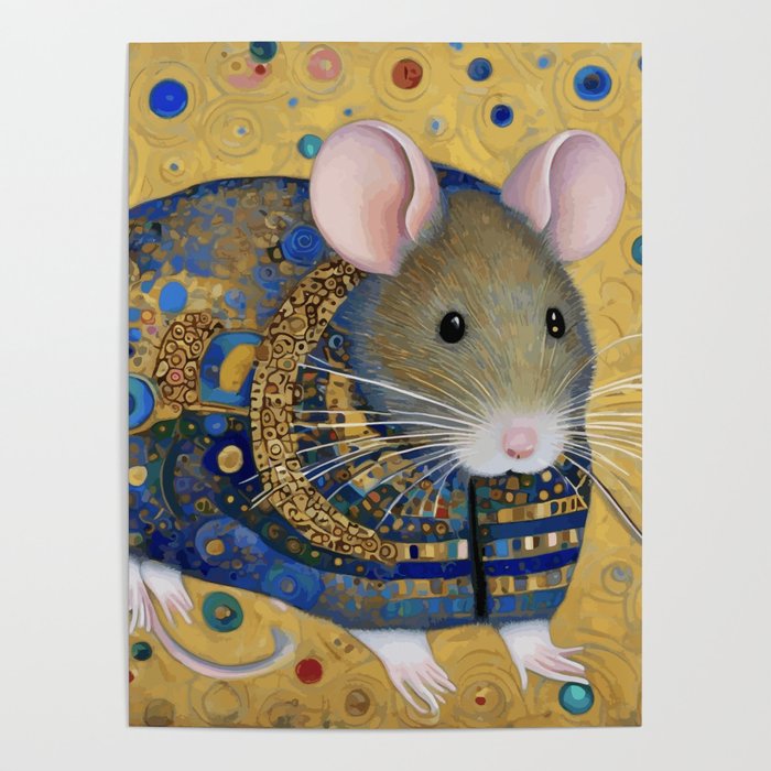 Gustav Klimt Style Mouse with Pink Ears Poster Gallery Image 1