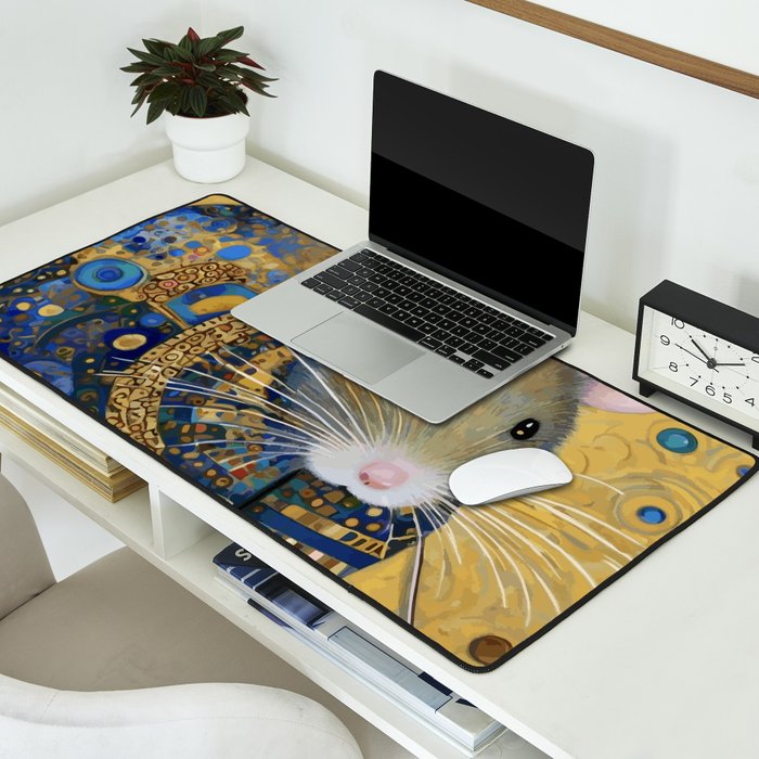 Gustav Klimt Style Mouse with Pink Ears Desk Mat Gallery Image 2