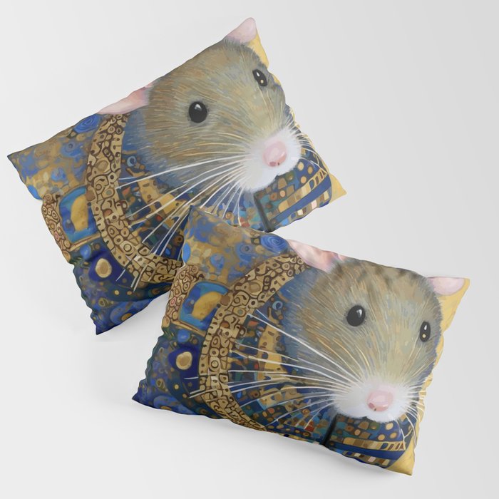 Gustav Klimt Style Mouse with Pink Ears Pillow Sham Gallery Image 3