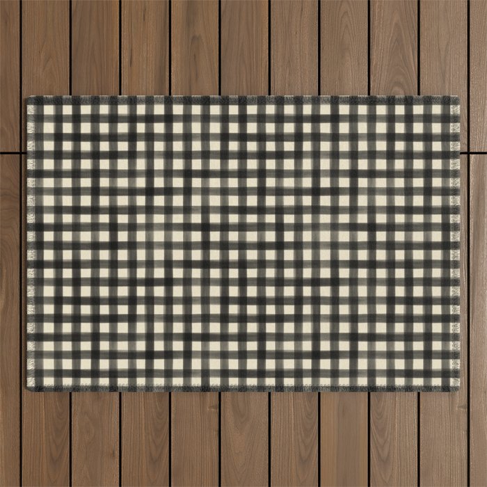 Watercolor Gingham - Black and Cream Outdoor Rug Gallery Image 1