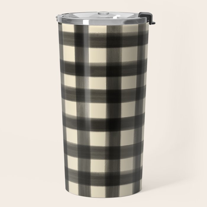 Watercolor Gingham - Black and Cream Travel Mug Gallery Image 2