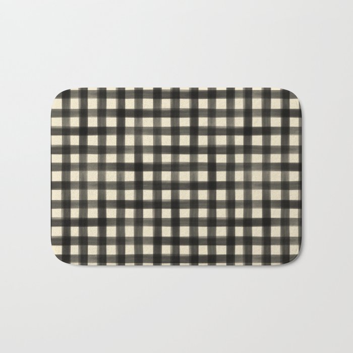 Watercolor Gingham - Black and Cream Bath Mat Gallery Image 1