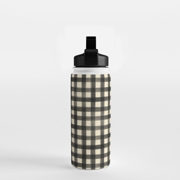 Watercolor Gingham - Black and Cream Water Bottle Gallery Image 2